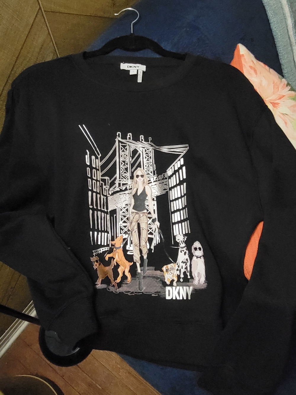 DKNY Black Conversational Sweatshirt with City & Dogs Graphic